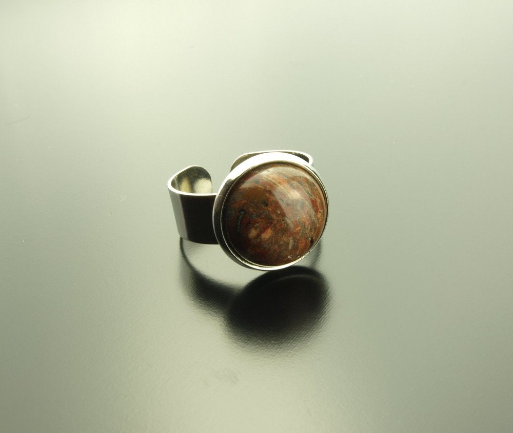 Ring Leopard Skin Jasper Jaspis Cabochon silbern