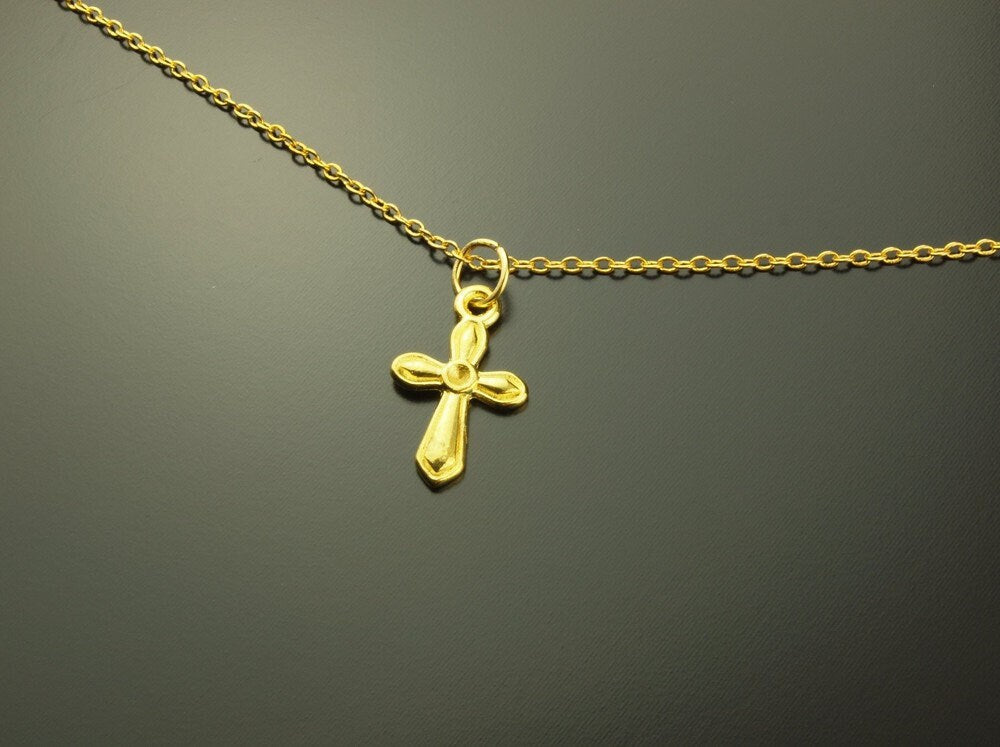 Armreifen Kette Anhänger Kreuz golden Bettelkette