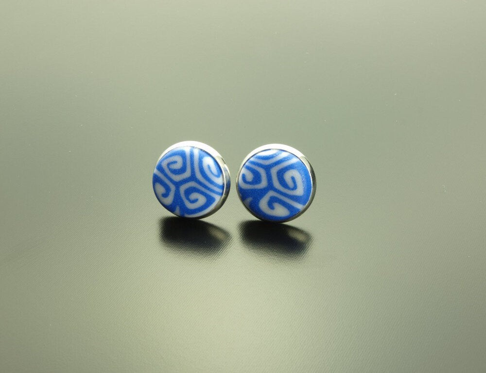 Ohrstecker Clay Cabochon blau weiss Ohrringe Fimo