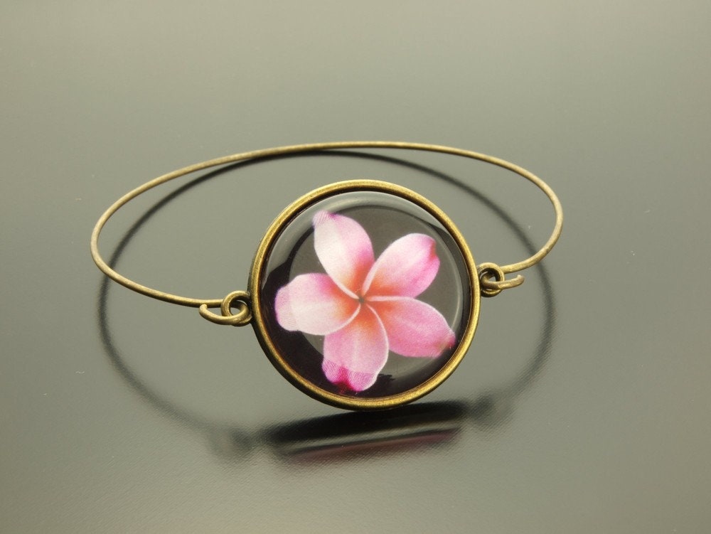 Armreif Blume Cabochon vintage bronze Blüte rosa