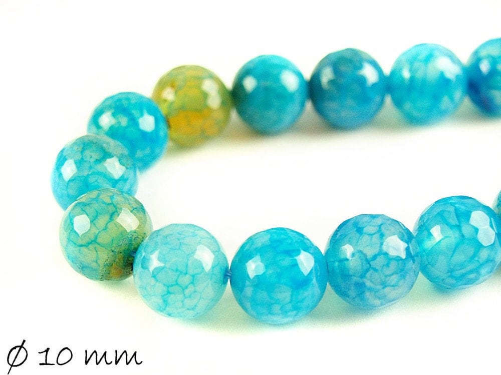 10 Stück facettierte Achatperlen, Edelstein, Drachenader, 10 mm, blau