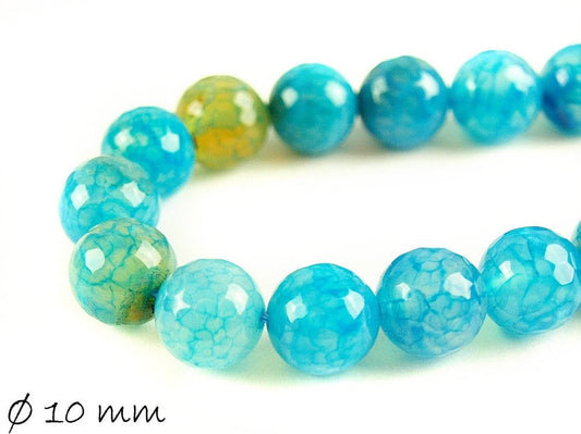10 Stück facettierte Achatperlen, Edelstein, Drachenader, 10 mm, blau
