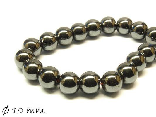 10 Stück Hämatitperlen, schwarz, Ø 10 mm