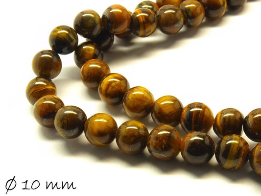 10 Stück Edelstein Perlen, Tigerauge, Ø 10 mm