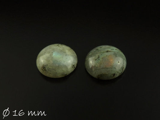 2 Stück Edelstein Cabochons, Labradorit, Ø 16 mm