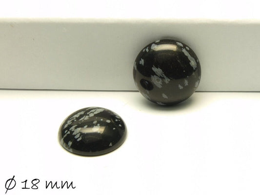 2 Stück Edelstein Cabochons, Schneeflocken Obsidian, 18 mm