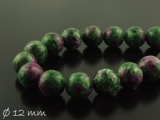 10 Stück Edelstein Perlen, Rubin-Zoisit, Ø 12 mm