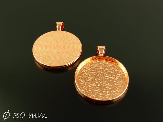 2 Stück Anhänger/ Medaillons mit Cabochonfassung, 30 mm, rose gold