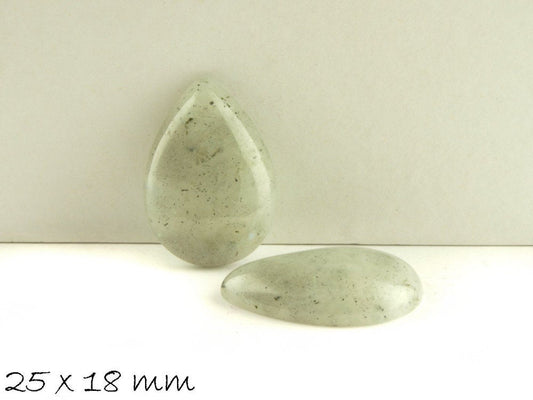 1 Stück Edelstein Cabochon Labradorit, Tropfen, 25 x18 mm grau