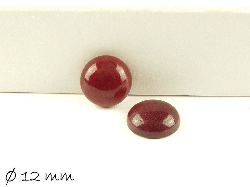 2 Stück Edelstein Cabochons, Jade, 12 mm violett rot