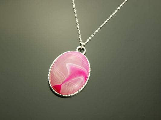 Kette rosa Achat Edelstein Cabochon Anhänger silbern groß