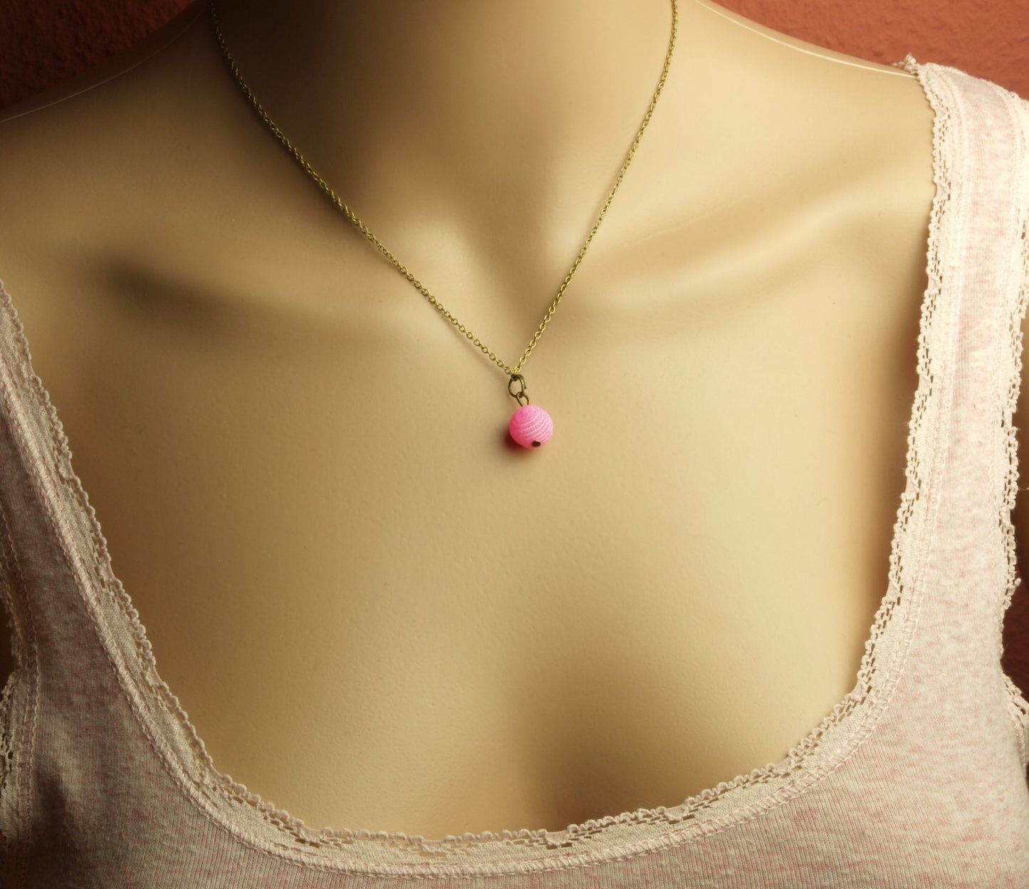 Kette Achat Edelstein Perle bronze rosa pink