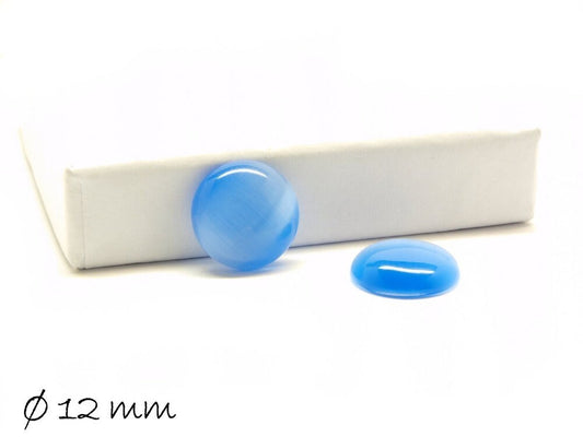 10 Stück runde Cateye Glas Cabochons 12 mm, hellblau