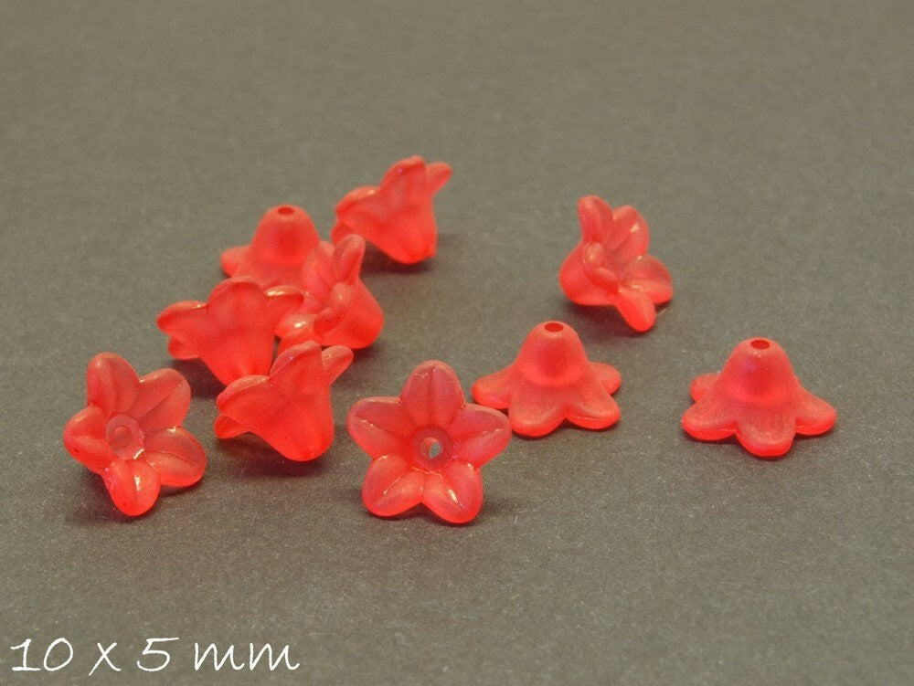 20 Stück gefrostete lucite Acrylblüten, 10 x 5 mm, rot