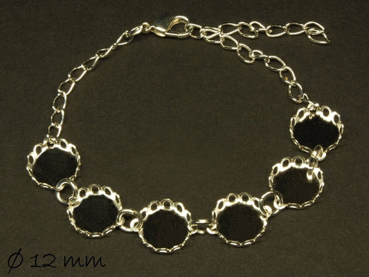 Armbandrohling mit Cabochonfassung, 12 mm silber, 6 Fassungen