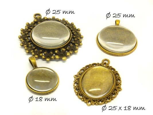 4 Fassungen mit Cabochons in bronze, Set Mix DIY