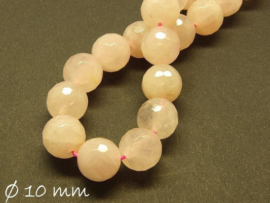 10 Stück facettierte Rosenquarz Perlen weiß 10 mm