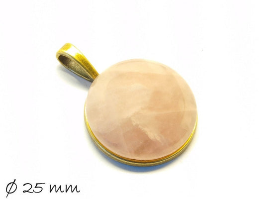 1 Stück Cabochon Rosenquarz in Fassung geklebt 25 mm
