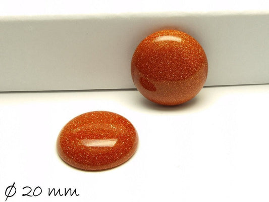 2 Stück Glascabochons, Goldfluss, 20 mm