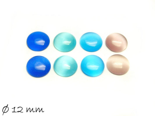 8 Stück runde Cateye Glas Cabochons 12 mm, Mix 3