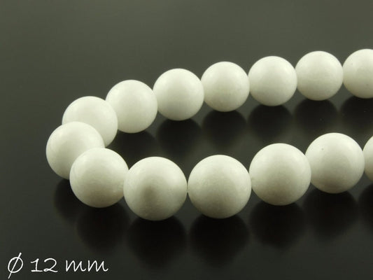10 Stück Edelstein  Jadeperlen, weiß, creme, 12 mm