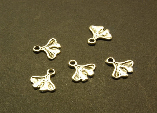 10 Stück Anhänger Blätter Ginkgo silber 13 x 13 mm