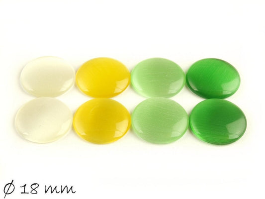 8 Stück runde Cateye Glas Cabochons 18 mm, Mix 2