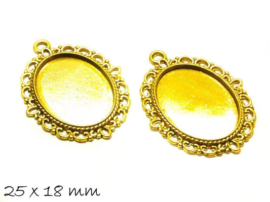 2 Stück Anhänger mit Cabochonfassung, altgold, 25 x 18 mm