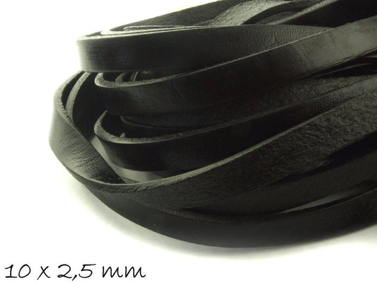 1,15EUR/m - 2 m Lederband flach, schwarz , 10 x  2,5 mm
