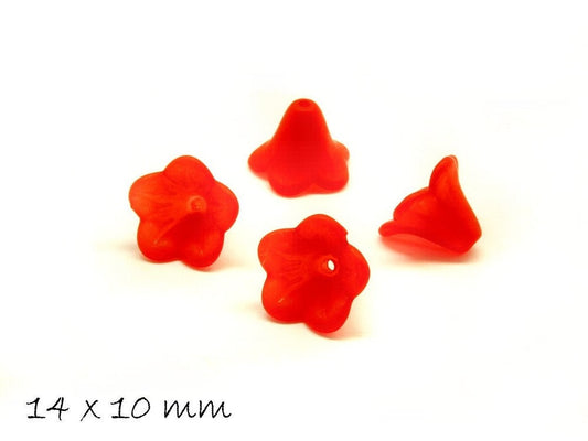 10 Stück gefrostete lucite Acryl Blüten, 14 x 10 mm, rot