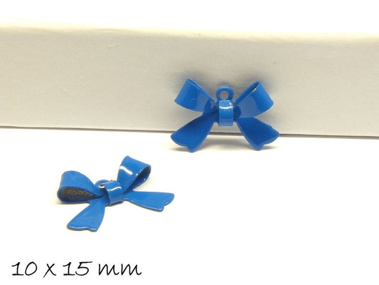 4 Stück Schleife Anhänger Messing blau 10 x 15 mm
