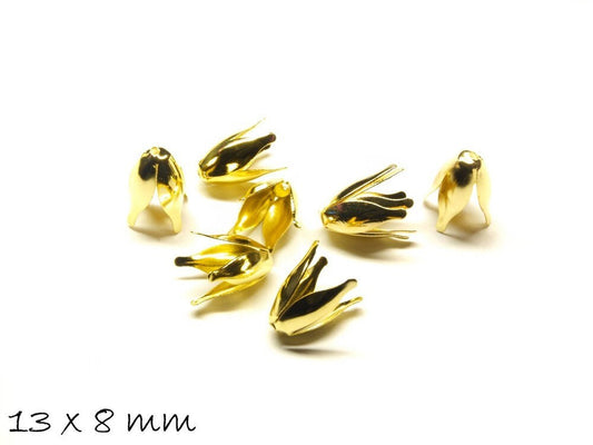 10 Stück filigrane Perlenkappen, Tulpe, gold 12 x 10 mm