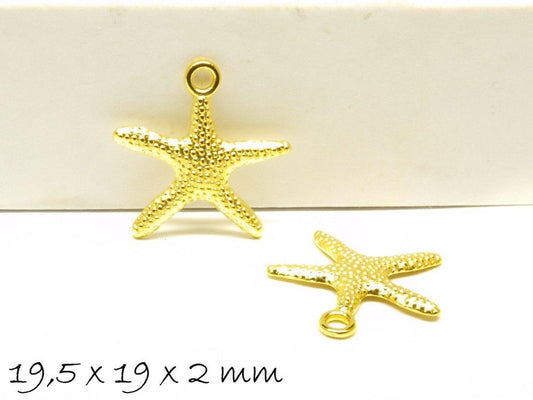 4 Stück Anhänger Seestern in gold, 19,5 x 19 mm