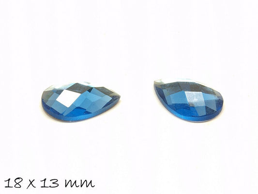 4 Stück Glas Cabochons facettiert Tropfen 18 x 13 mm blau