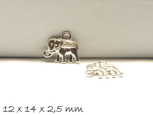 6 Stück Anhänger Elefant silber 14 x 12 x 2,5 mm