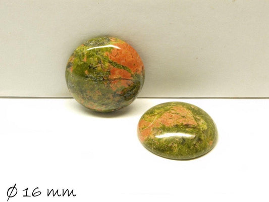 2 Stück Edelstein Cabochons, Unakite Stein, 16 mm