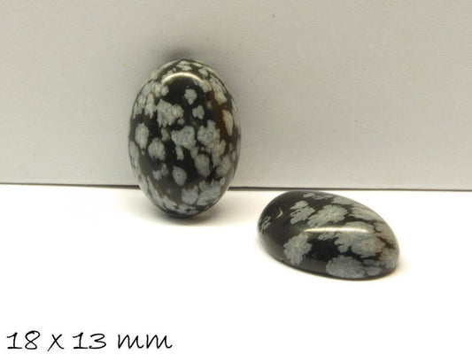 2 Stück Edelstein Cabochons, Schneeflocken Obsidian, 18 x 13 mm