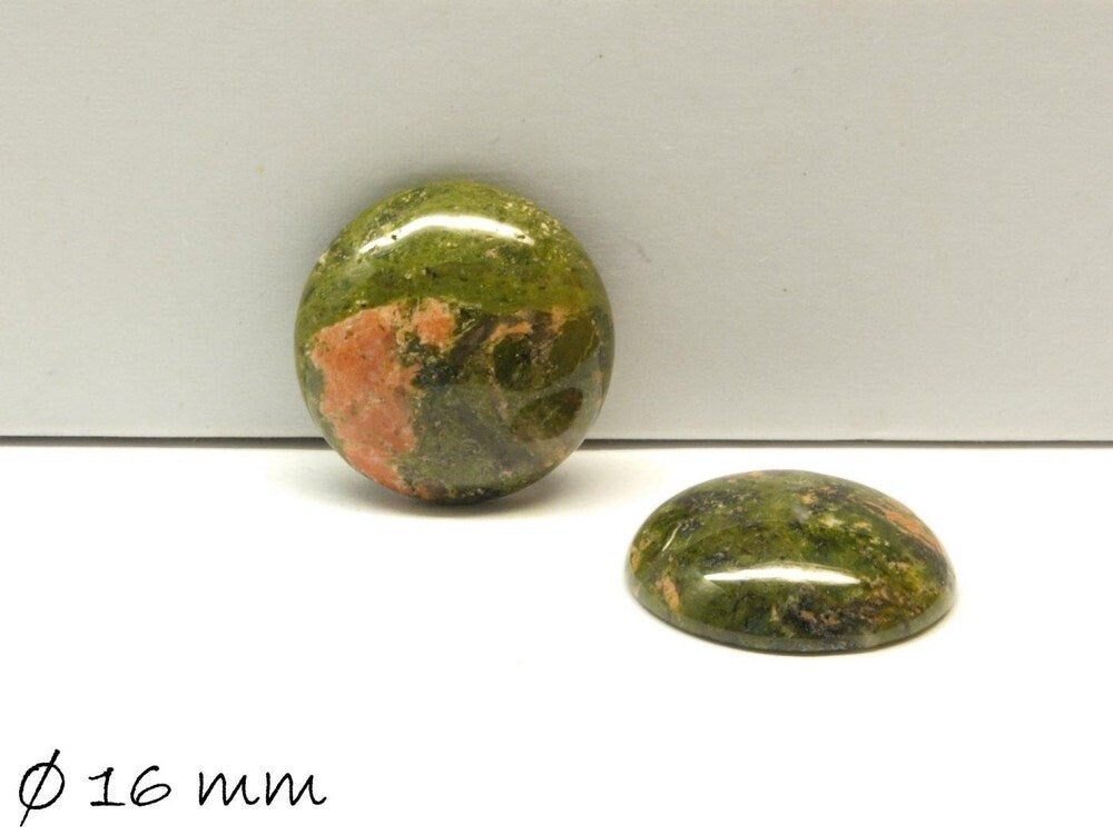 2 Stück Edelstein Cabochons, Unakite Stein, 16 mm