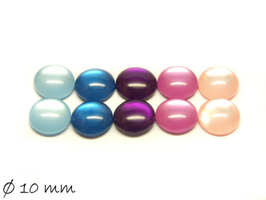 10 Stück Resin Cabochons, Cat-Eye-Imitat 10 mm Mix 1