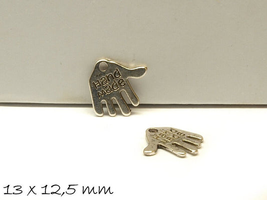 10 Stück Anhänger Hand Vintage handmade silber 13 x 12,5 mm