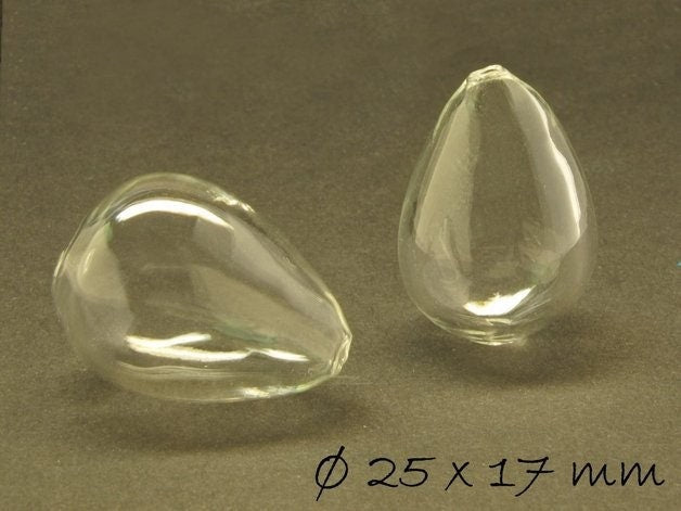 B-WARE - 1 Stück Glasperle hohl klar Tropfen, 25 x 17 mm