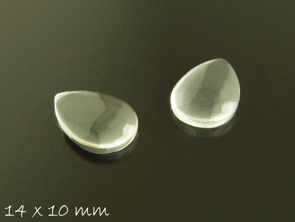 4 Stück Klare 14 x 10 mm Glas Cabochons - Tropfen