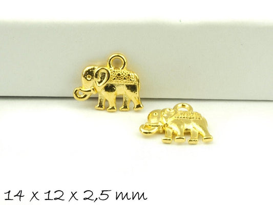 6 Stück Anhänger Elefant gold 14 x 12 x 2,5 mm