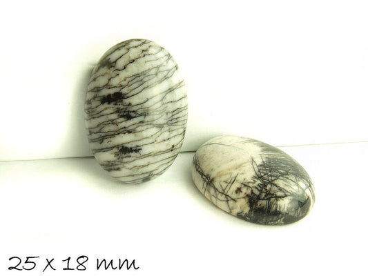 1 Stück ovaler Edelstein Cabochon, Jasper, Stein, schwarz-weiß, 25 x 18 mm