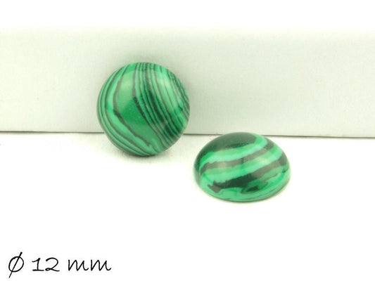 2 Stück Cabochons, Synthetischer Türkis,Ø 12 mm (Malachit-Imitat)