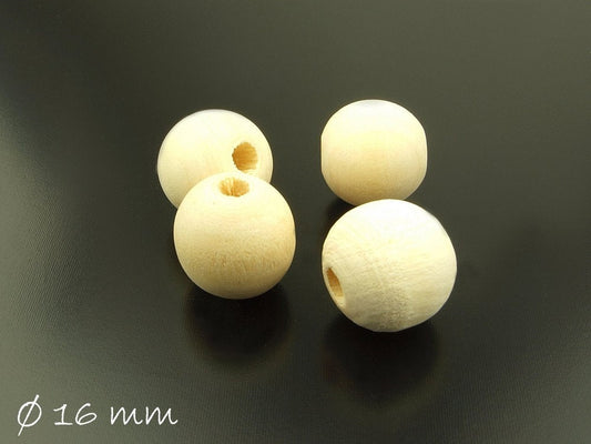 10 Stück Holzperlen, natur, beige, Ø 16 mm