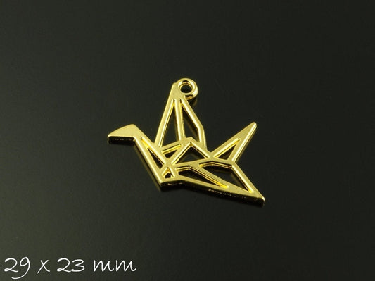 4 Stück Anhänger Origami Kranich in gold, 29 x 23 mm
