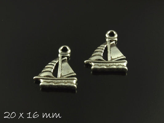 6 Stück Anhänger Boot charms altsilber 20 x 16 mm