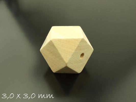 2 Stück Holzperlen, natur, beige, Polygon Ø 30 mm