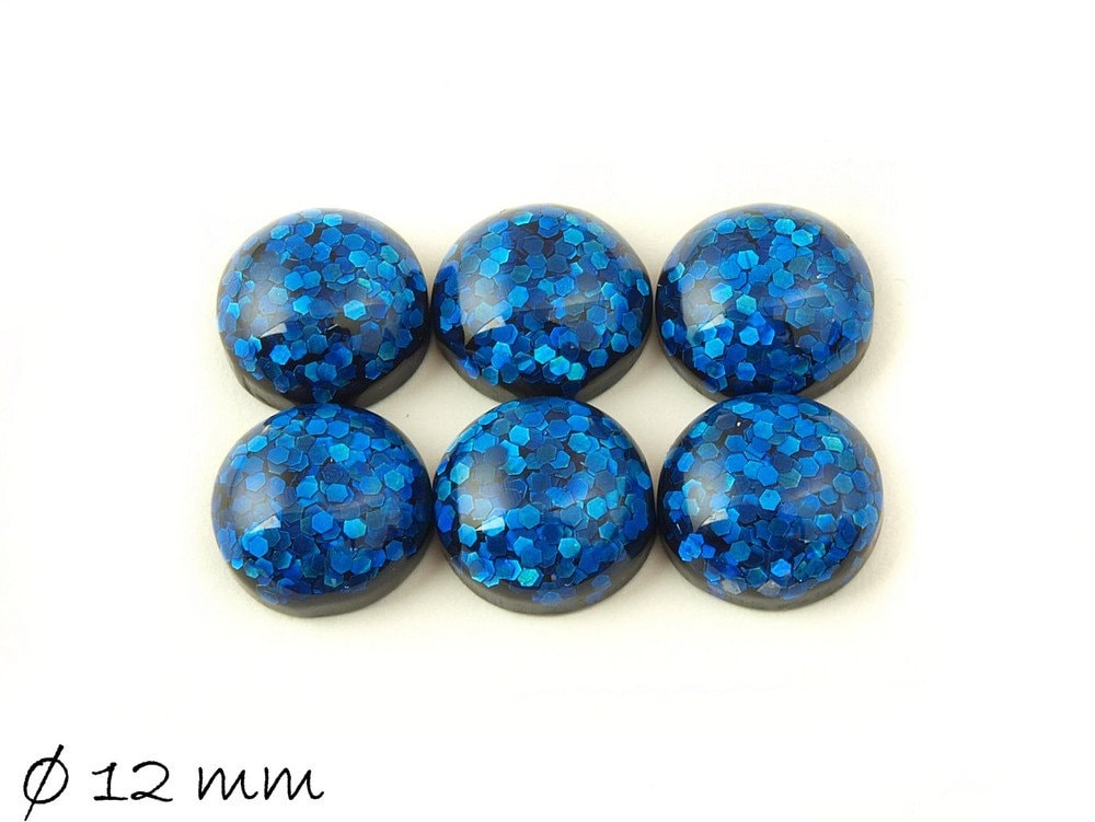 6 Stück runde Resin Cabochons Ø 12 mm blau,3